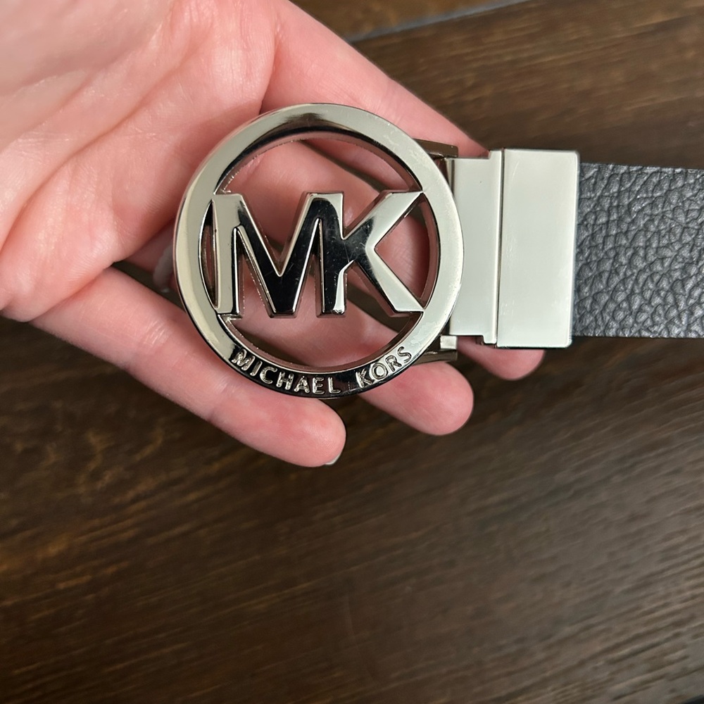 Michael Kors Gray Belt with Silver Logo Buckle
